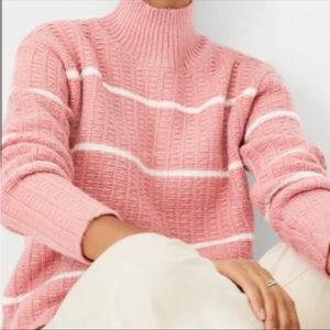 Ann Taylor Mock Neck pink striped sweater size M Excellent!